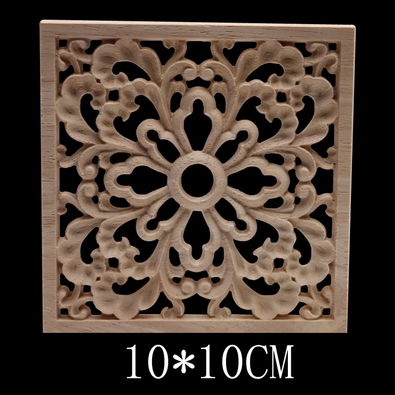Wood Applique Wood Mouldings Wood Craft Onlay European Decor Carved Natural Retro Long Leaves Floral Rose Wooden Doors Window 5