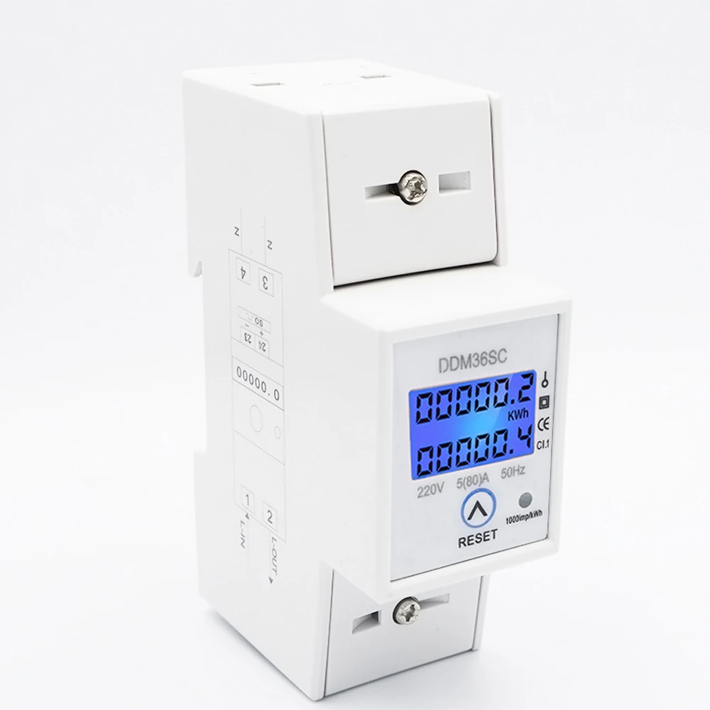 

Din-rail Energy Meter LCD Backlight Digital Display Single Phase Electronic KWh Meter