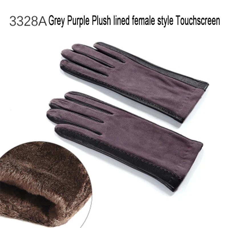 grey purple women Перчатки из натуральной кожи для мужчин и женщин на осень и зиму с плюшевой подкладкой для влюбленных пар, замшевые перчатки из овчины на выбор 3328 - Цвет: grey purple women