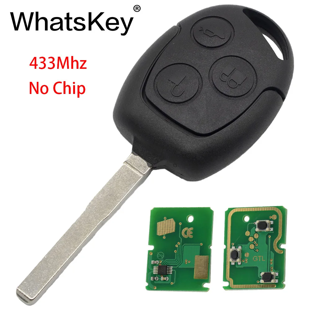WhatsKey 3 кнопки автомобиля дистанционного брелок сигнализации с передатчиком чип 4D60/4D63 433 МГц костюм для Ford Focus 3 беспроводной видеорегистратор Mondeo Fiesta Fusion FO21 Blade - Цвет: 433MHZ No Chip