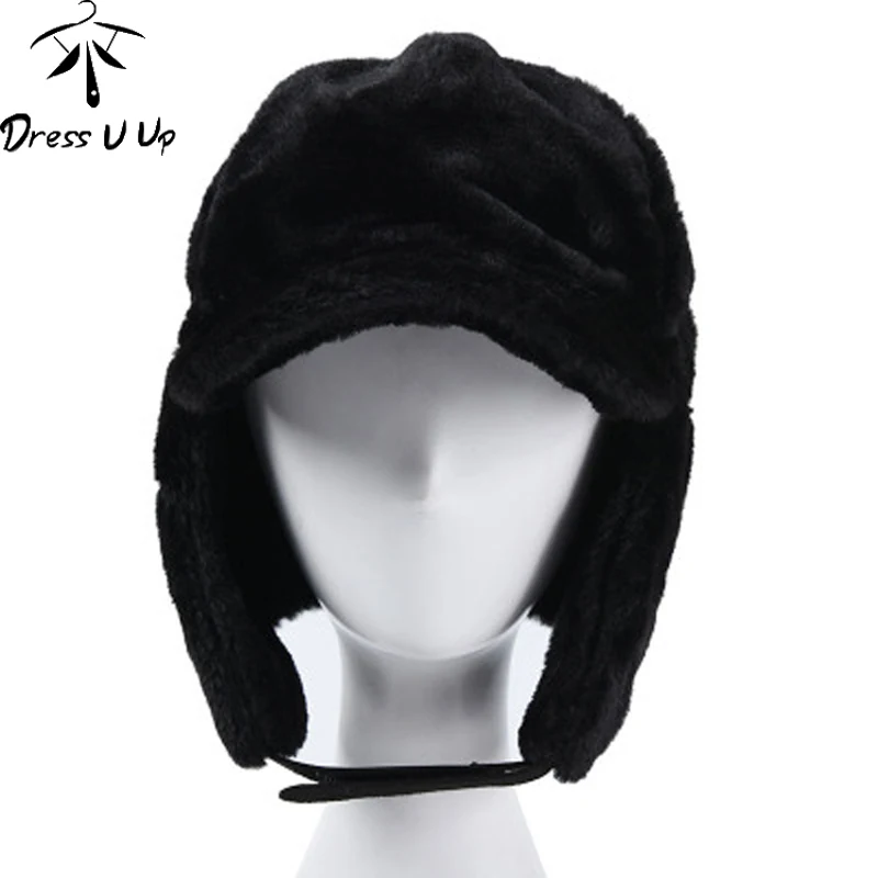 DRESSUUP Ushanka Bomber hats Pilot Trapper шапка авиатора зимние меховые наушники с искусственным кроликом зимние шапки - Цвет: C2