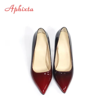 Aphixta Pointed Toe Women Thin Heel Shoes 10cm Heels Pointed Toe Patent Leather Wedding Party Shoes Woman Big Size 48 4
