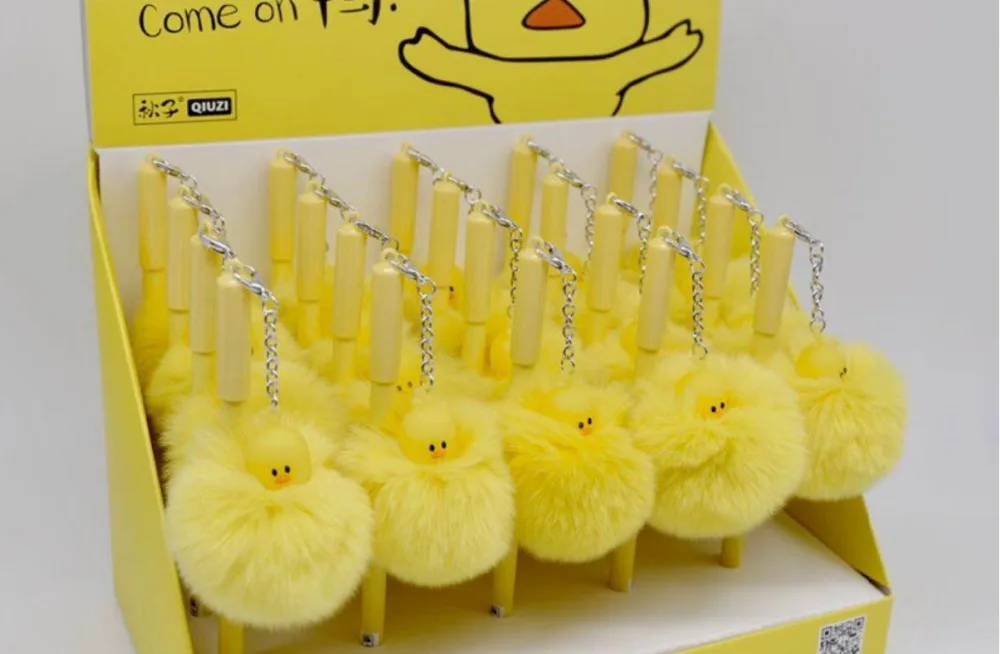 creative fluff ball duck pendant gel pen cartoon neutral pen student prize pen office black writing pen promotion pen 20pc/lot