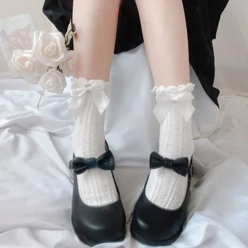 

Lolita bow socks female pure cotton cute Japanese jk uniform in tube calf lace bubble woman socks