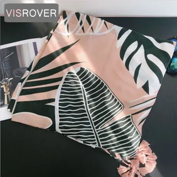 

VISROVER 2020 Fashion pink leaves Printing Viscose summer Scarf Woman black Spring Shawl with tassel Beach black Hijab gift