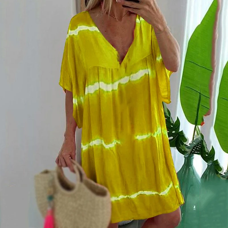 Женское платье женское пляжное летнее с коротким рукавом модное домашнее
