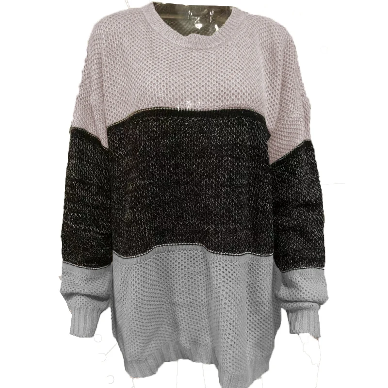 Повседневный вязаный свитер с цветным блоком, джемпер, Осенний свободный Цветной полосатый женский свитер, пуловеры, зимний пушистый свитер