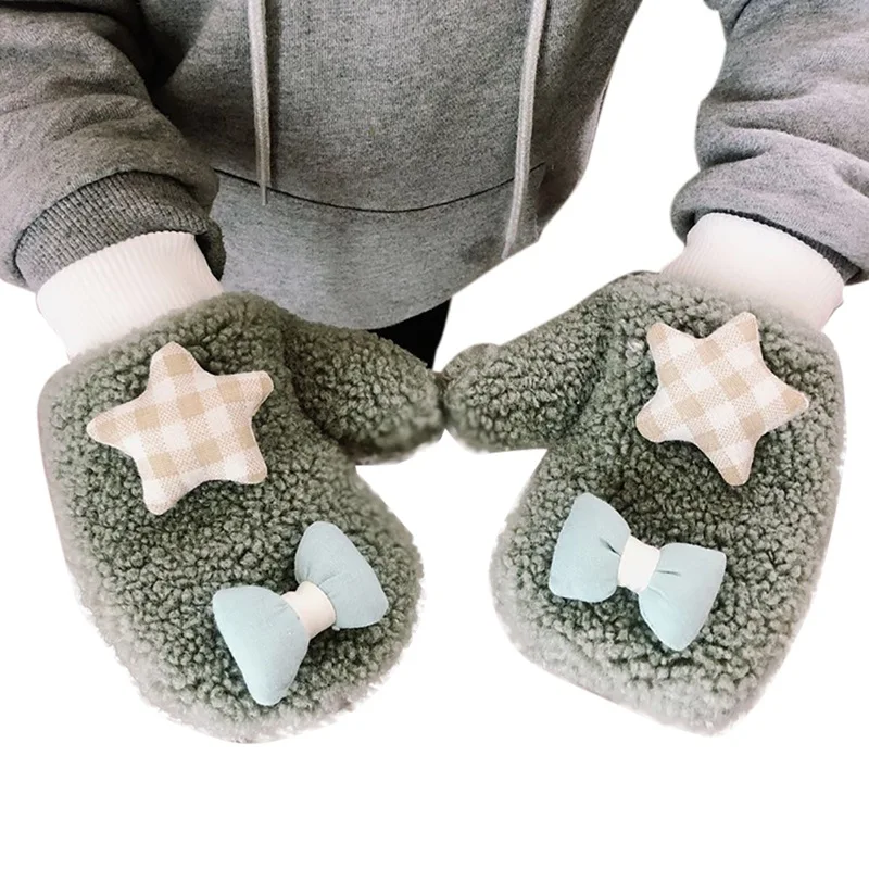 Детские перчатки для малышей, Утепленные зимние теплые вязаные варежки для девочек и мальчиков, перчатки с бантиком - Цвет: QG
