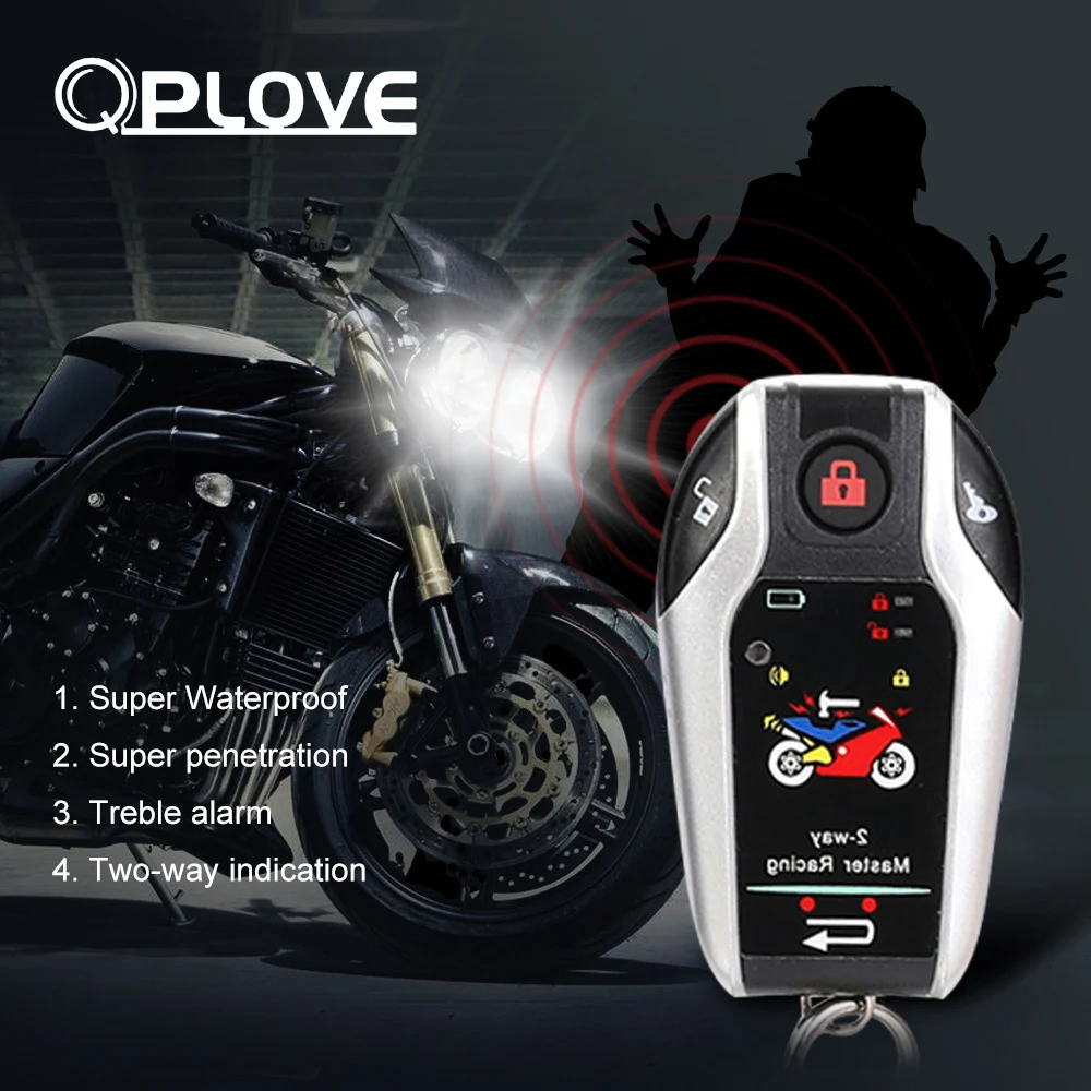 

QPLOVE smart universal motorcycle alarm signaling remote engine start two way control waterproof treble speaker long distance