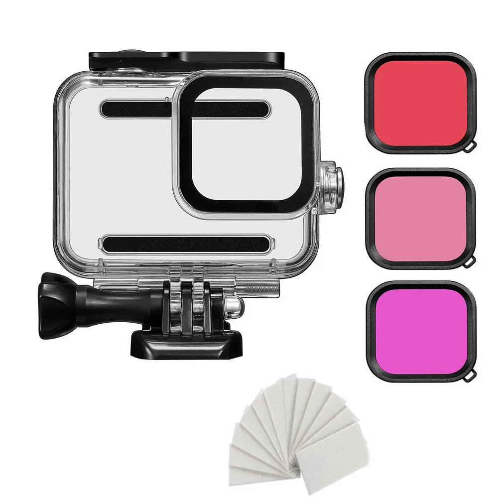 New Sports Camera 4-in-1Waterproof Housing Shell Diving 45M+Filte For Go-pro 8 Black Underwater Photography Spare Parts | Электроника