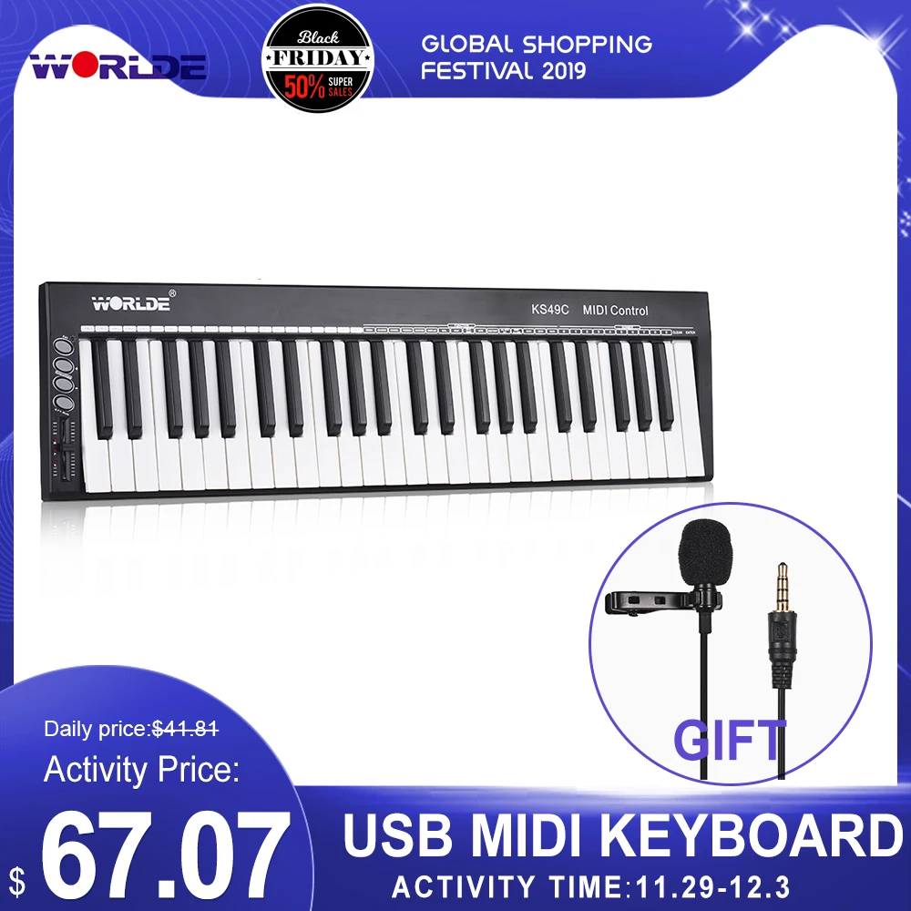 KS49C-A с 49 клавишами USB MIDI клавиатура контроллер встроенный источник звука с 6,35 мм педальным разъемом MIDI Out