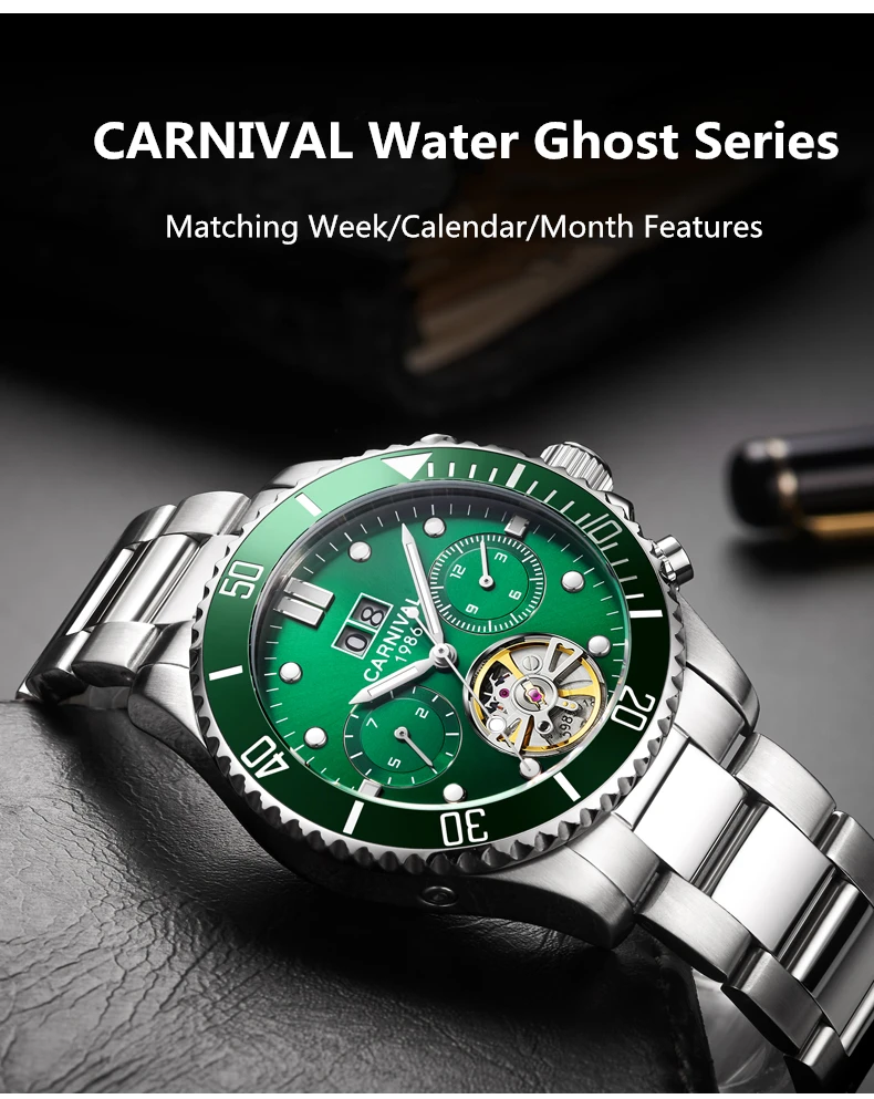 Карнавальный турбийон автоматические механические часы мужские часы лучший бренд класса люкс водонепроницаемые светящиеся зеленые спортивные часы relogio