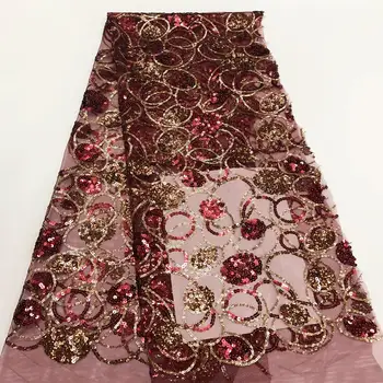 

African Red Sequins Mesh Fabrics 2020 Prom Guinean Wedding Dresses Material For Noble Lady Sequined Embroidered Lace Net Sewing