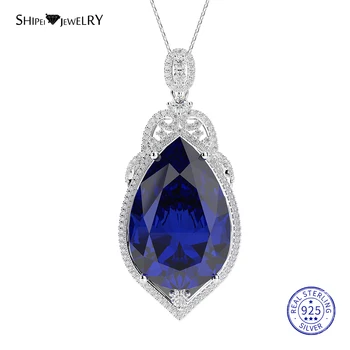 

Shipei 100% 925 Sterling Silver Fine Jewelry White Gold Big Water Drop Sapphire Ruby Pendant Necklace for Women Anniversary Gift