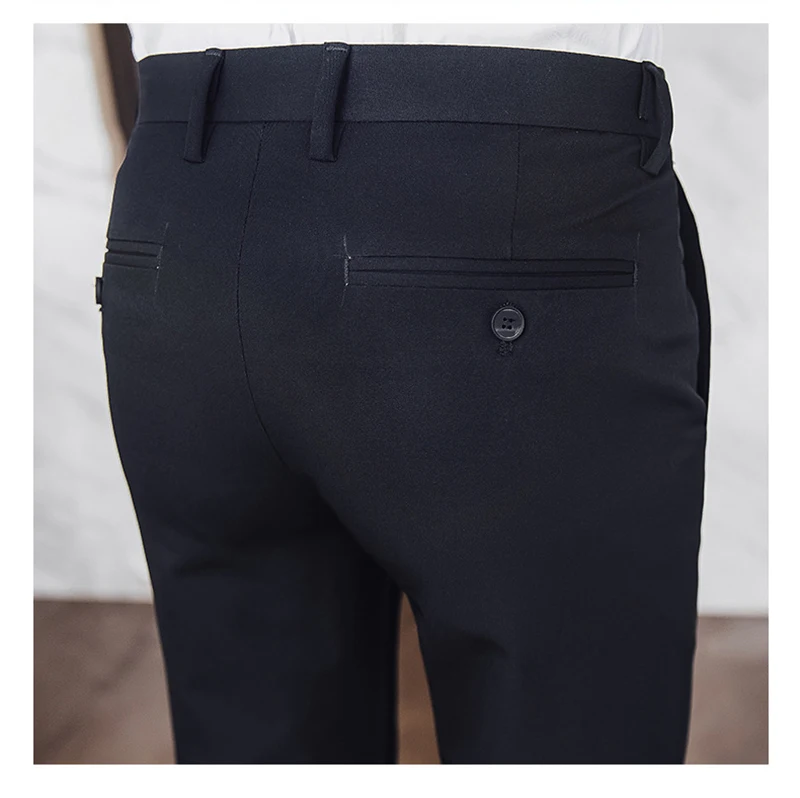 Модные мужские брюки Slim Fit высокого качества однотонный, стрейч повседневные брюки мужские деловые классические Формальные Прямые офисные брюки