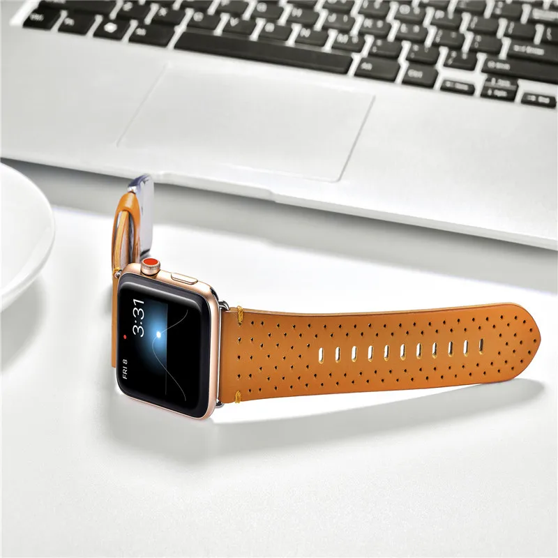 Натуральная кожа петля браслет для наручных часов Apple watch 4/3/2/1 спортивный дышащий