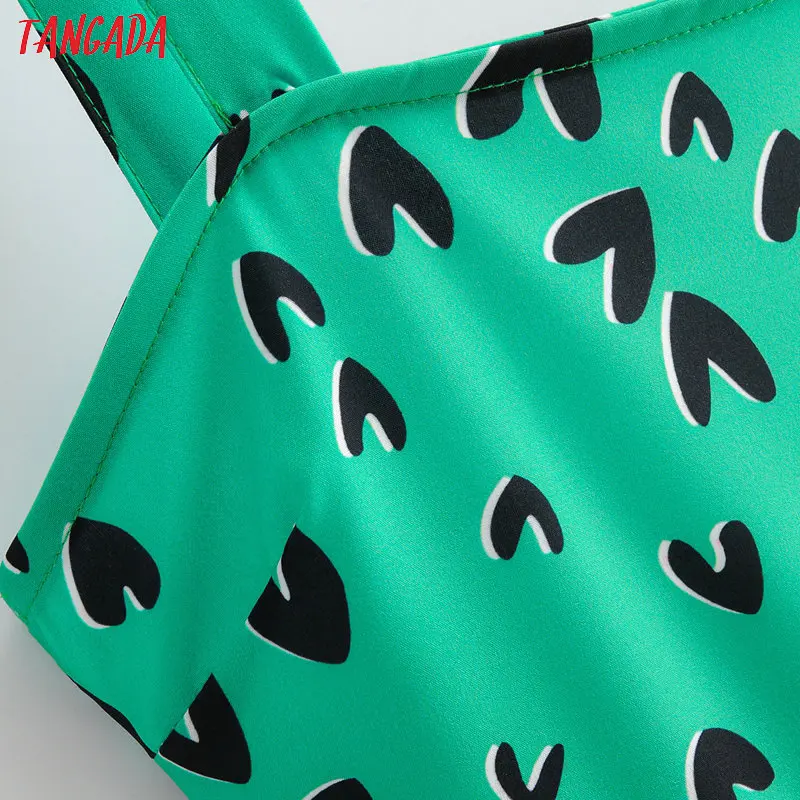 Tangada Women summer green heart print long jumpsuit Sleeveless backless bow female sexy beach Jumpsuit 1F113 Tangada Women summer green heart print long jumpsuit Sleeveless backless bow female sexy beach Jumpsuit 1F113
