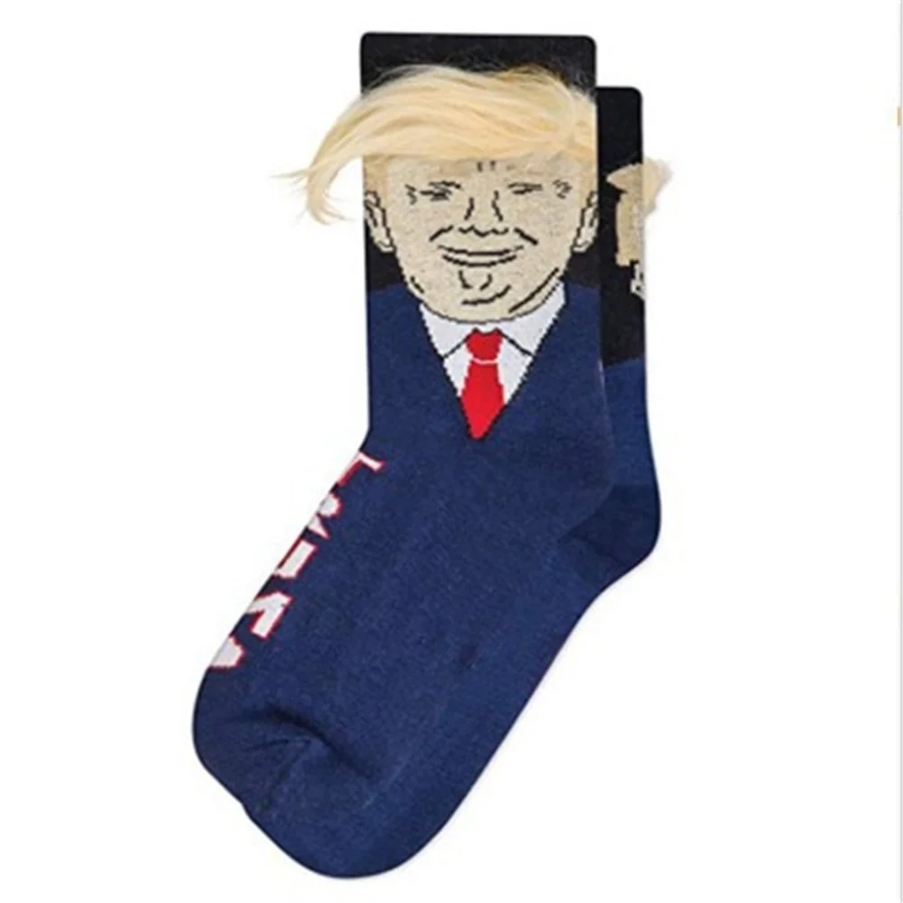 

Donald Trump Funny Socks Men Women Prints Adult Casual Crew Socks 3D Fake Hair Crew Socks Hip Hop Casual Cotton Skateboard Socks