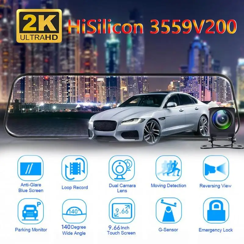 K96 Full 2K DVR Автомобильный видеорегистратор с двойным объективом 9,66 дюймов ips сенсорный экран Камера заднего вида g-сенсор Автомобильный видеорегистратор зеркало