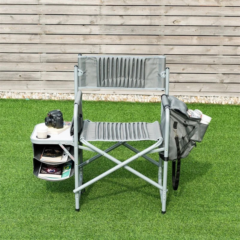 Gray Outdoor Furniture Camping Foldable Compact Director's Chair with Cup Holder and Side Table OP3575 Gray Outdoor Furniture Camping Foldable Compact Director's Chair with Cup Holder and Side Table OP3575