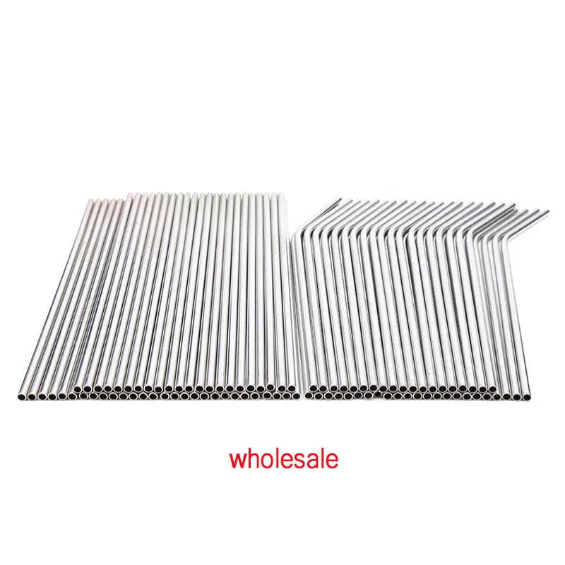 EIMAI Straws 100pcs/lot Silver Metal Straw Reusable Wholesale Stainless Steel Drinking Tubes 215mm*6mm Straight Bent Straws