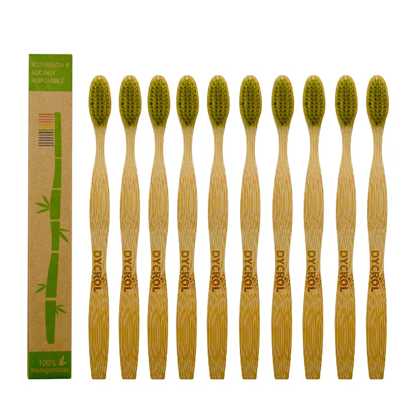 DYCROL бамбуковая зубная щетка забота о здоровье полости рта чистка зубов Экологически чистая биоразлагаемая древесная щетина - Цвет: 10pcs green