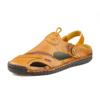

Hot sale Genuine Leather Summer Men Sandals Soft Shoes Beach Roman Men Sandals High Quality Sandals Slippers Big Size 38-48 w4