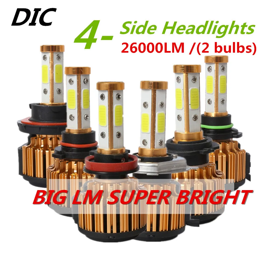

DIC LED H7 H4 COB 4-Side Headlight Bulbs 64W/pair 26000LM/pair Hi/Lo Beam Car Light H11 9005 HB3 9006 HB4 9007 H13 LED Fog Lamp