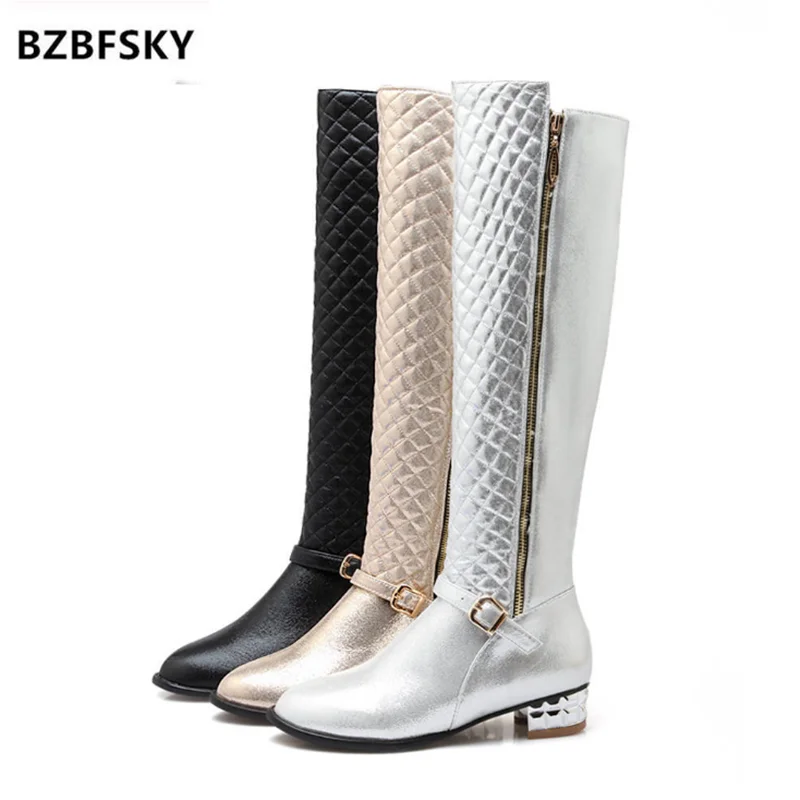 Женские осенние сапоги BZBFSKY новые модные серебристые золотистые до колена