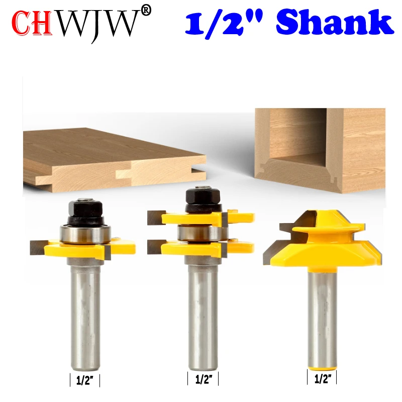 

CHWJW 3pc 12mm 1/2" Shank high quality Tongue & Groove Joint Assembly Joinery Router Bit Set 3/4" Stock Wood Cutting Tool
