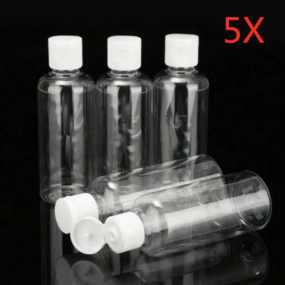 5x 100ml Plastic Clear Flip Bottles Travel Shampoo Lotion Cosmetic Container Clear White 100ml Plastic Clear Flip Bottles Kit