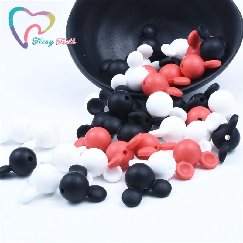 30 PCS Silicone Mickey Teether Loose Beads DIY Baby Animal Mouse Pacifier Dummy Teething Montessori Jewelry Making Toy Beads - Цвет: combination  1
