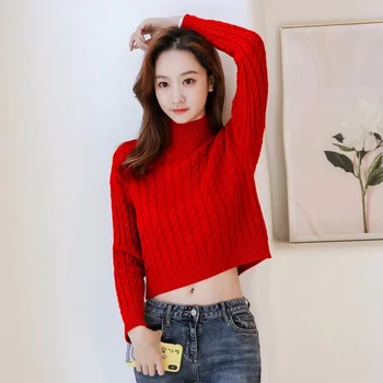 

Twist Striped Knitted Sweater Women 2020 Autumn Winter Korean Version Of The Turtleneck Pullover Female Casual Ruched Girl