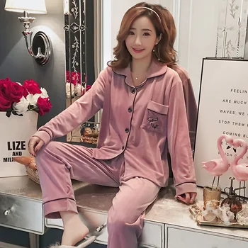 

Autumn Winter New Products Pajamas Women'S Velvet Elasticity Thickened Warming Set