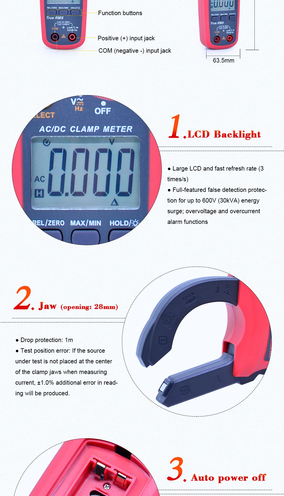 UNI-T True RMS Digital Clamp meter UT201+/UT202+/UT203+/UT204+ 400-600A Auto range multimeter NCV false detection protection