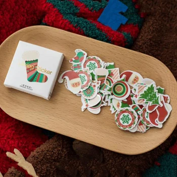 

50Pcs/set Christmas Penguin Elk Tree Socks Festival Gift Wrapping Stickers, Children Paper Diary Scrapbooking Label Stickers