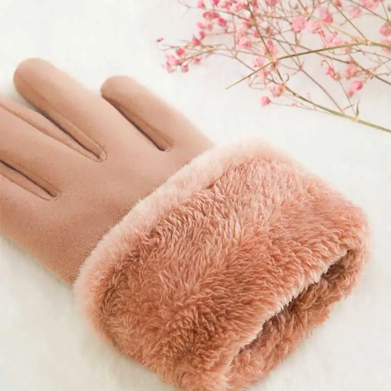 Зимние женские перчатки двухслойные толстые плюшевые теплые осенние зимние ветрозащитные уличные перчатки с сенсорным экраном зима