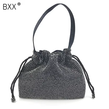 

[BXX] 2020 Spring New Arrival Drawstring Soft Women Evening Bags Small Crystal Diamonds Wedding Party Handbags and Purse HL711