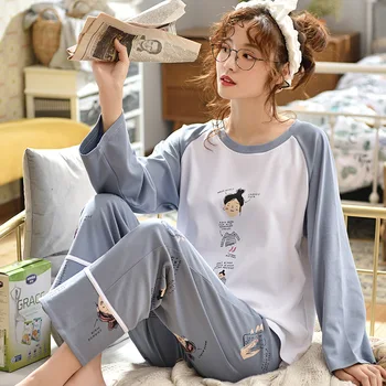 

Long-sleeved pajamas women's spring, autumn and winter plus size pajamas women's summer wear women's pajamas home service