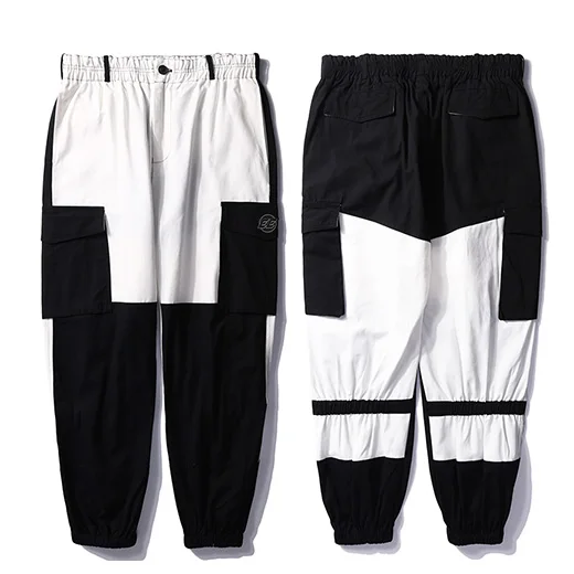 A21C05 Black Мужские брюки карго, уличная одежда,, цветные, блочные, хип-хоп, Харадзюку, шаровары, с карманами, японский стиль, мешковатые штаны, джоггеры, хипстерские брюки - Цвет: A21C05 Black