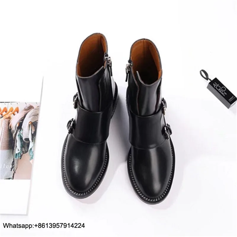 Mujer; женские ботинки; Invierno; коллекция года; chaussures femme; женская обувь на низком каблуке с пряжкой; с острым носком; Zapatos De Mujer; на молнии