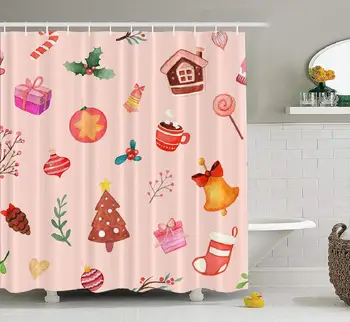 

Watercolor Cute Santa Shower Curtain, Waterproof Bathroom Shower Curtains Christmas Watercolor Pattern Great and Art Cool Shower