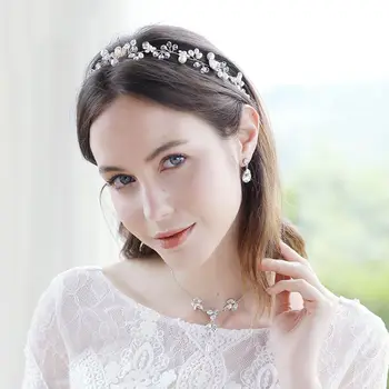 

Handmade Boho Bridal Bridesmaid Headband Faux Pearl Crystal Flower Alloy Vine Headwear Retro Rustic Jewelry Wedding Hairband