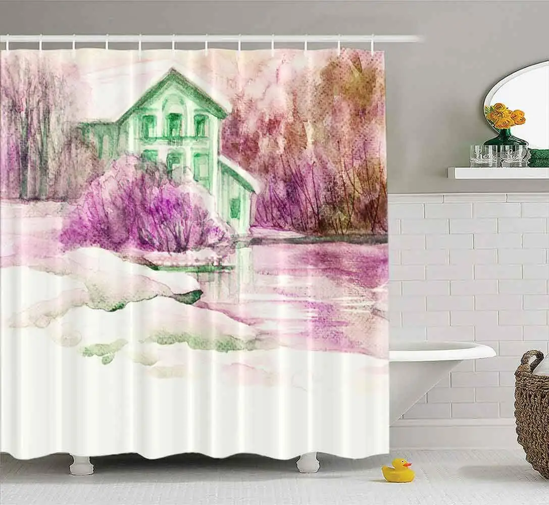 

Deer Shower Curtain, Shower CurtainShower Curtain Kids Shower Curtain with Hooks Moonlight Winter Landscape Beautiful Pink