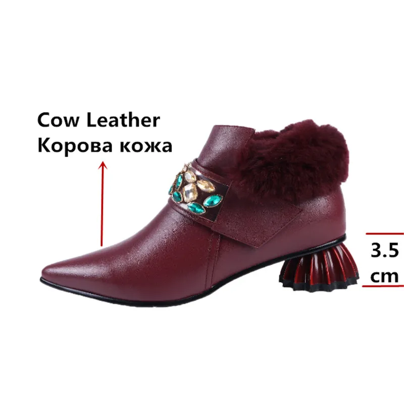 FEDONAS/стразы; Качественные вечерние туфли из натуральной кожи на необычном каблуке для офиса; женские зимние полусапожки; ботильоны больших размеров