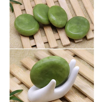 

3pcs Massage Hot Stones Set Natural Green Jade Stones Cold Rock for Spa, Deep Tissue Massager