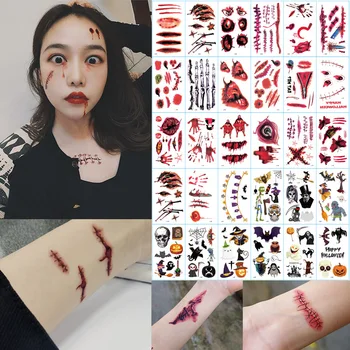 

2Pcs Halloween Tattoo Stickers Waterproof Men and Women Lasting Face Wound Scars Stitches Scar Stickers Zombie Vampire Scratches