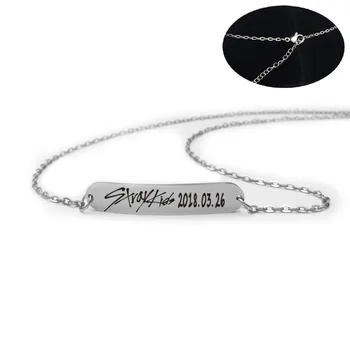 

2019 New kpop Stray Kids Name Birthday Steel Stainless Steel Strip Lettering Bracelet Necklace simple korean style fashion kpop