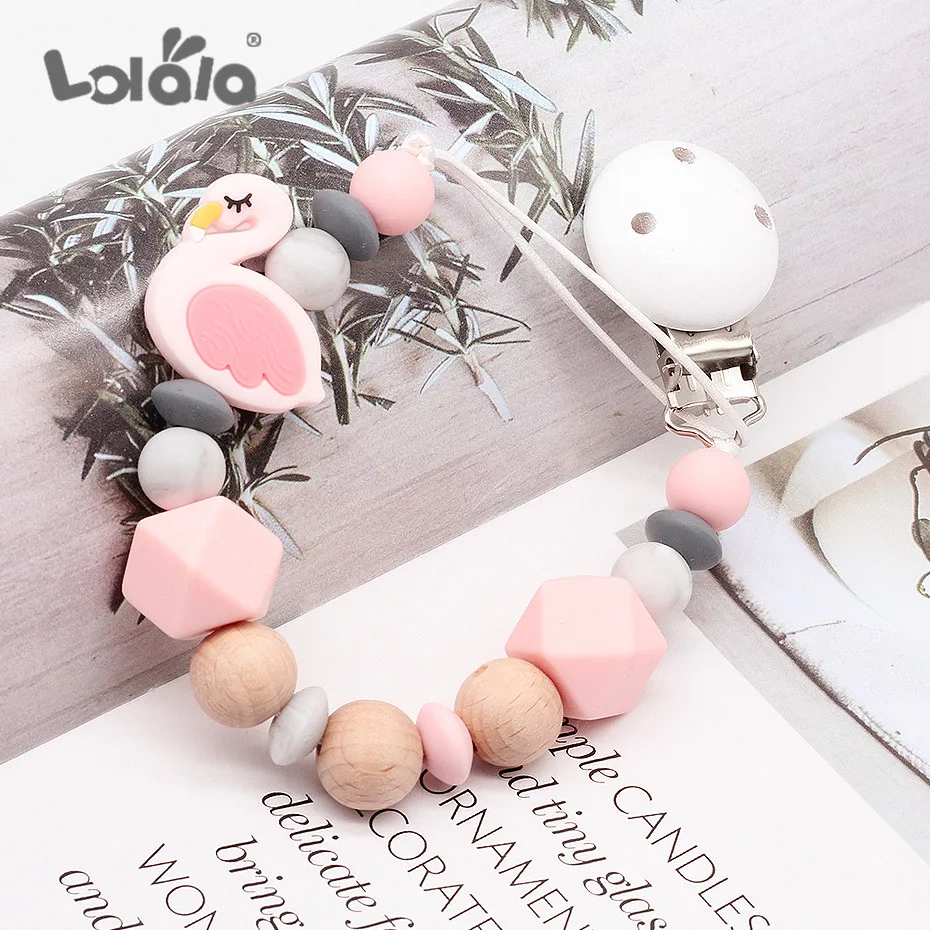 Wood Pacifier Chain Wooden Bead Dummy Clip Holder Cute Silicone Pacifier Clips Soother