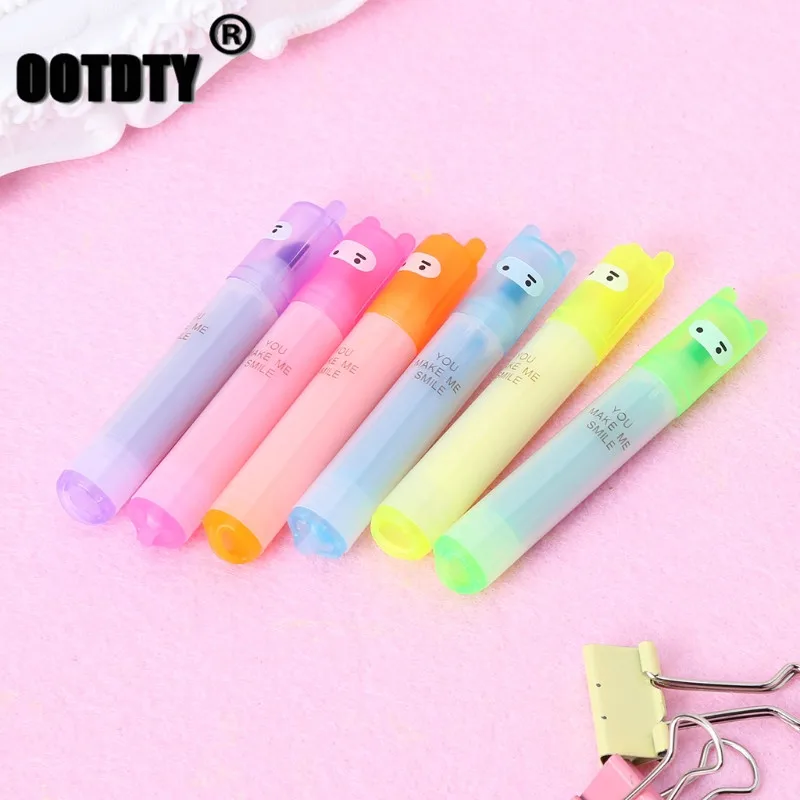 6Pcs/set Korean Creative Mini Highlighter Lovely Cartoon Marking Pen Office Stationery dropshipping